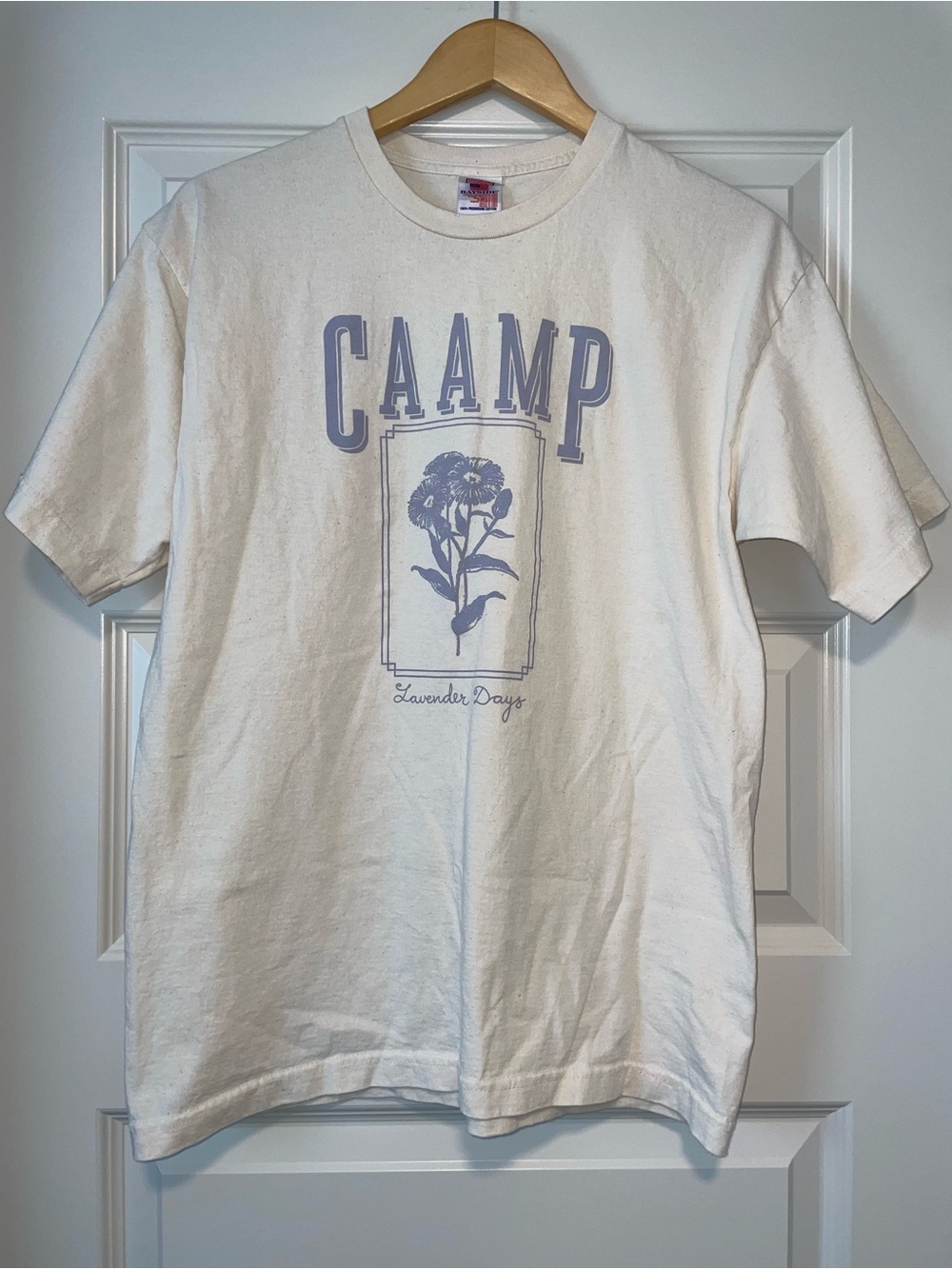 Bayside 100% Cotton US Made Oversized Graphic T‑Shirt with Purple Floral Decal